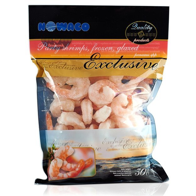 Virtos šaldytos tigrinės krevetės NOWACO EXCLUSIVE be kiautų, 300 g Virtos šaldytos tigrinės krevetės NOWACO EXCLUSIVE be kiautų, 300 g